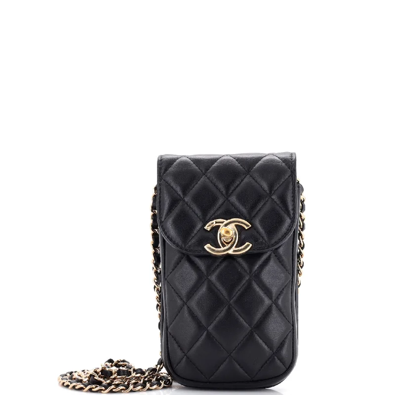 Women's Small Leather Crossbody Bag in Black with Gold Hardware for Evening PartiesCC Flap Phone Holder Crossbody Bag Quilted Lambskin