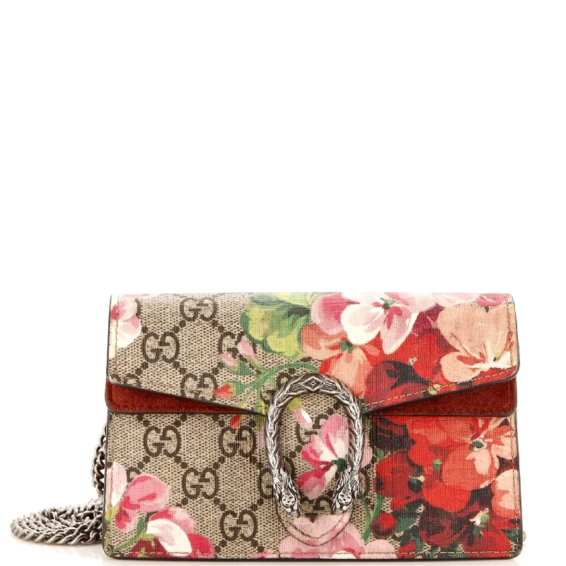 Women's Crossbody Bag with Magnetic Closure in White for Quick AccessDionysus Bag Blooms Print GG Coated Canvas Super Mini