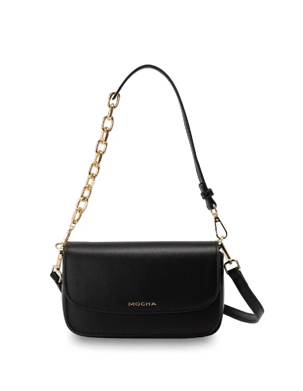 Metallic Crossbody Bag in Silver for New Year's Eve and Special CelebrationsMocha Donnette Half-Chain Bag- Black