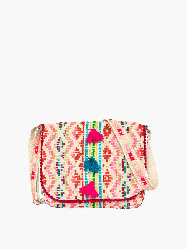 Leather - Trimmed Denim Crossbody Bag in Blue for a Vintage - Inspired LookPia Aztec Cotton Crossbody