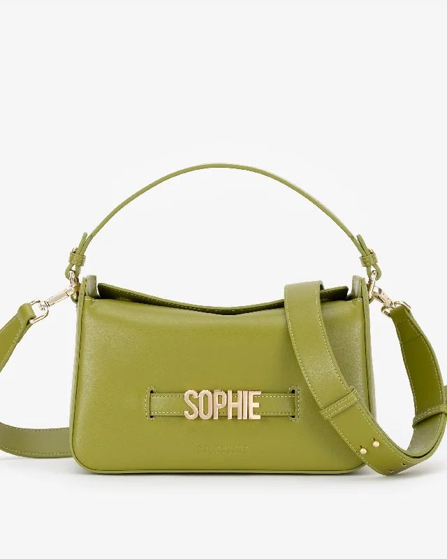 Medium - sized Canvas Crossbody Bag in Beige with Floral Print for Spring OutingsSlouch Bag in Olive with Personalised Hardware