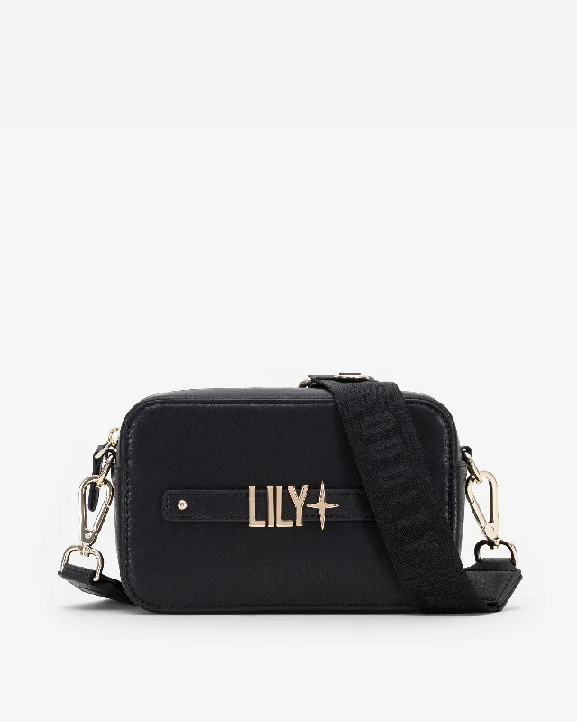 Women's Small Leather Crossbody Bag in Black with Gold Hardware for Evening PartiesPre-order (Late February): Zip Crossbody Bag in Black/Gold with Personalised Hardware